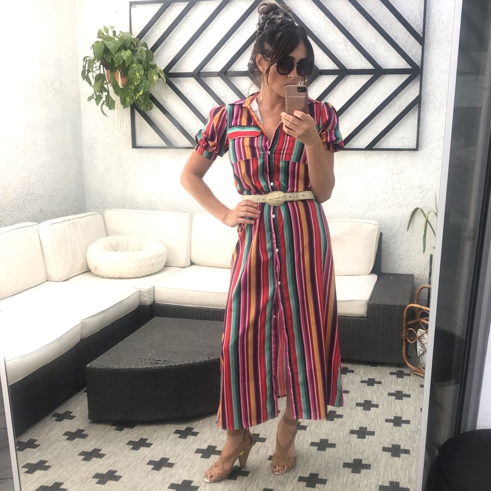 Multicolored long button up collared dress